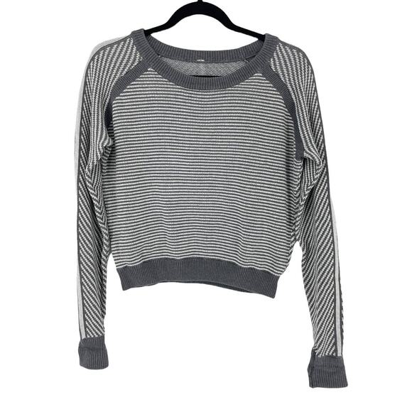 Lululemon Sweater Womens 10 Devi Crew Neck Pullover Heather Gray Striped - Picture 1 of 4